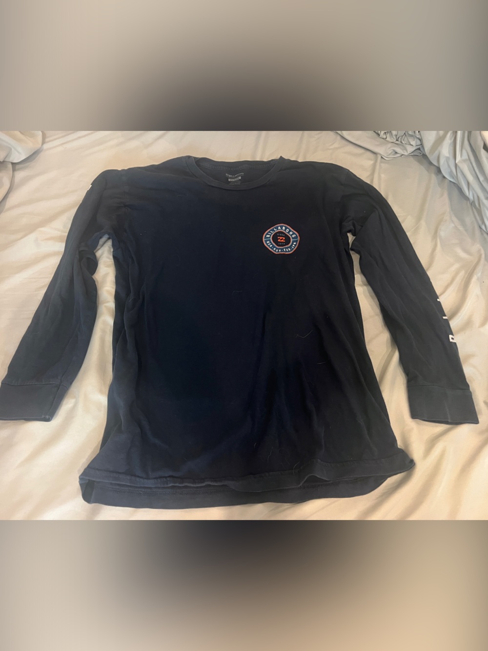 Billabong Men Long Sleeve Tee - Black with Small Red & Blue Logo